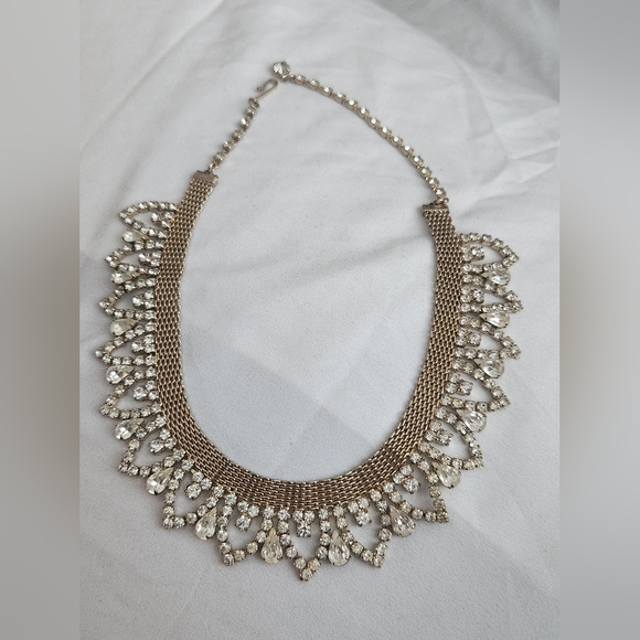 Vintage Mesh And Rhinestone Choker Necklace & Ear Clips Unsigned Hobe?? - Picture 3 of 12